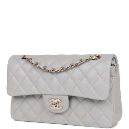 Small Classic Double Flap Grey Caviar Light Gold Hardware