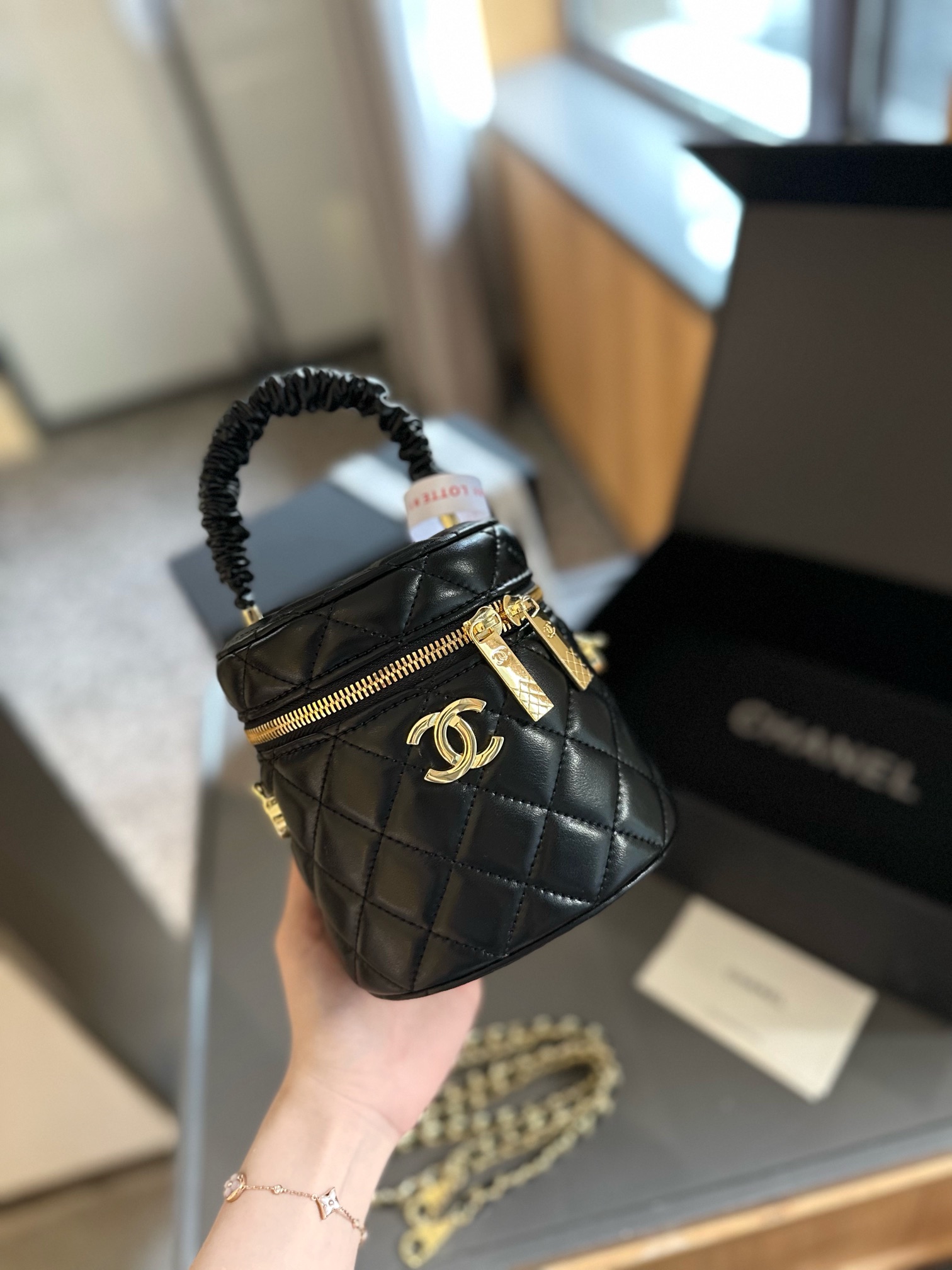 Vanity Case with Chain Quilted Lambskin Mini