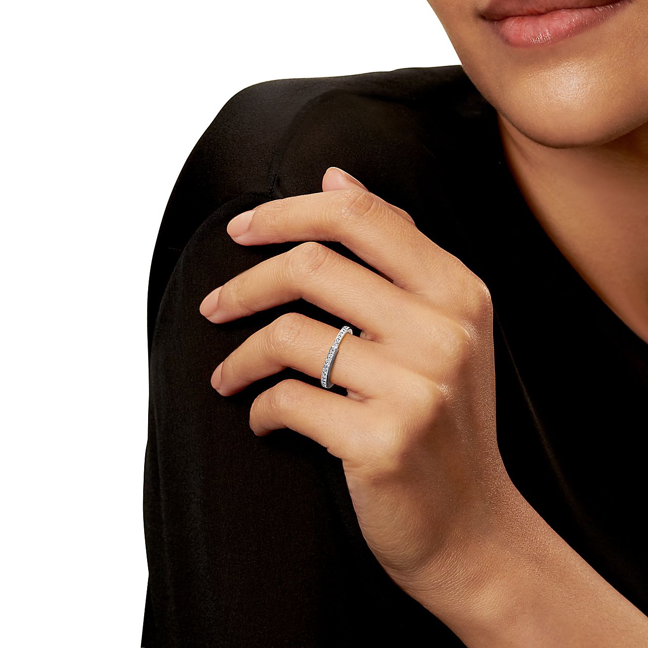 Lock Ring in White Gold with Pave Diamonds