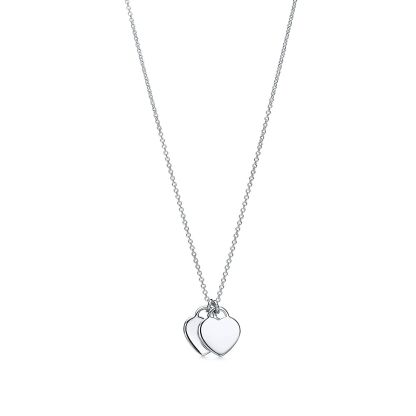Return to 庐 Pink Double Heart Tag Pendant in Silver, Mini