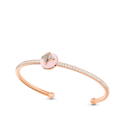 B Blossom Open Bangle, Pink Gold, White Gold, Pink Opal And Diamonds