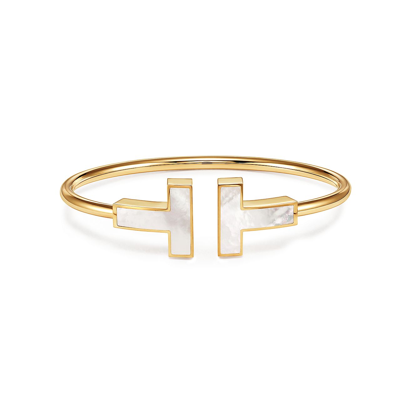 T Wide Mother-of-pearl Wire Bracelet in 18k Gold