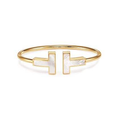 T Wide Mother-of-pearl Wire Bracelet in 18k Gold