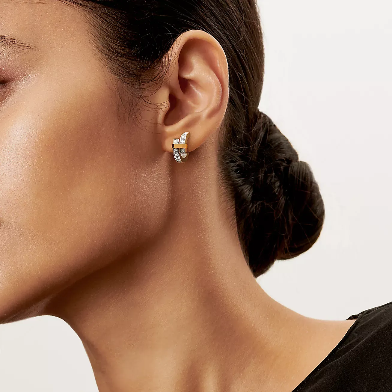 Edge Hoop Earrings in Platinum and Yellow Gold with Diamonds