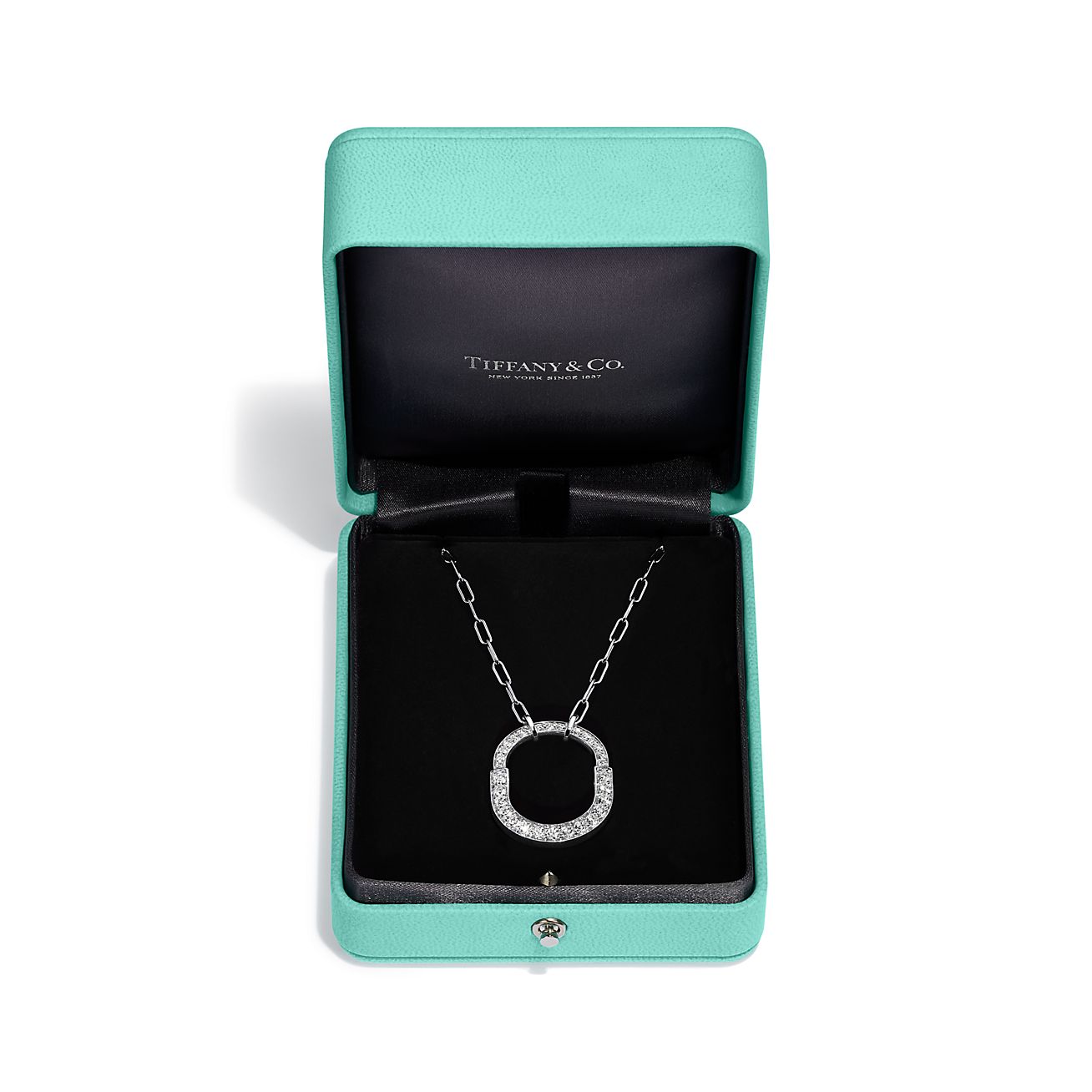 Lock Pendant in White Gold with Pave Diamonds, Medium
