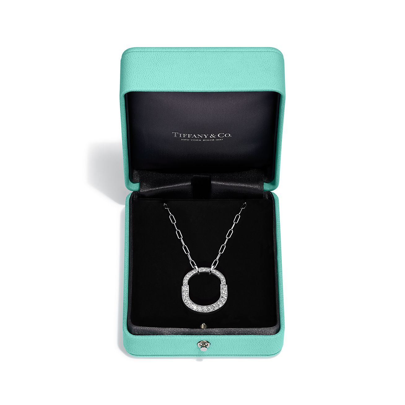 Lock Pendant in White Gold with Pave Diamonds, Medium