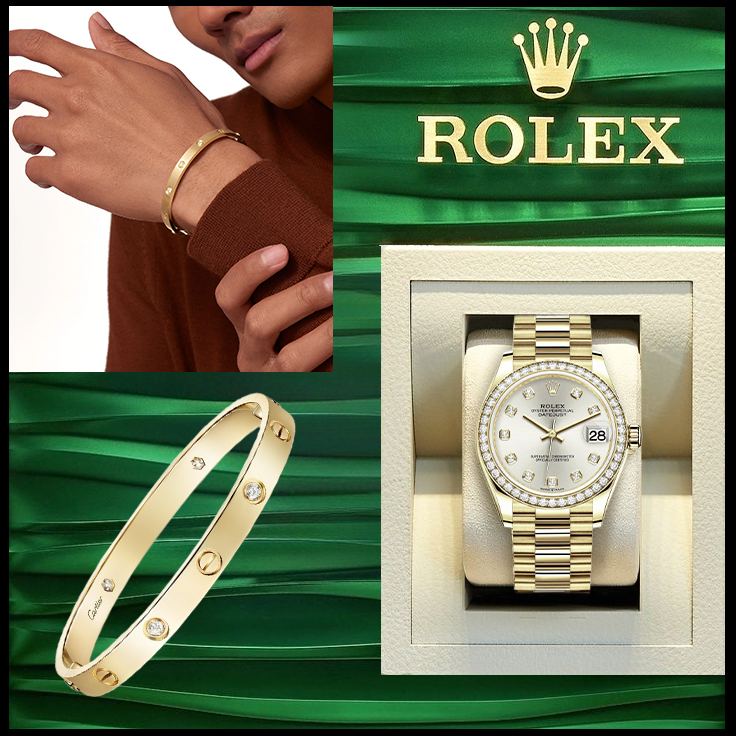 LOVE BRACELET, CLASSIC MODEL, 4 DIAMONDS & DATEJUST 31 REF# 278288RBR-0028