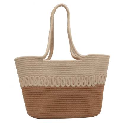 Women Crochet Shoulder Bag, Contrast Color/Dot Straw Woven Tote Bag for Daily Life, Beach, Travel, Outing