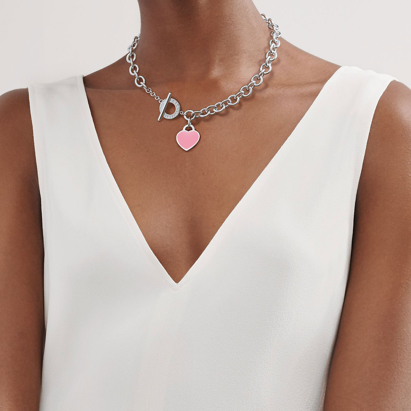 Return to 庐 Heart Tag Toggle Pink Necklace in Silver