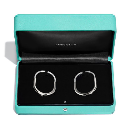 lock earrings Silver and white gold with diamonds, extra large