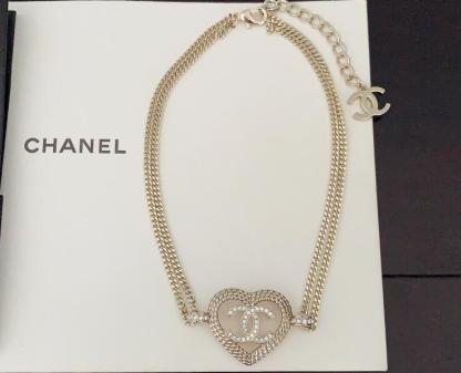 Wheat Heart Peach Heart Hollow Double C Double Chain Necklace