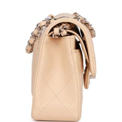 Small Classic Double Flap Beige Lambskin Silver Hardware