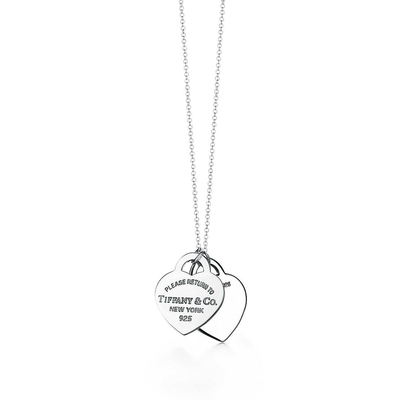 Return to 庐 Red Double Heart Tag Pendant in Silver, Small