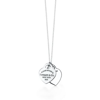 Return to 庐 Red Double Heart Tag Pendant in Silver, Small