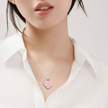 Return to 庐 Pink Heart Tag Pendant in Silver, Medium