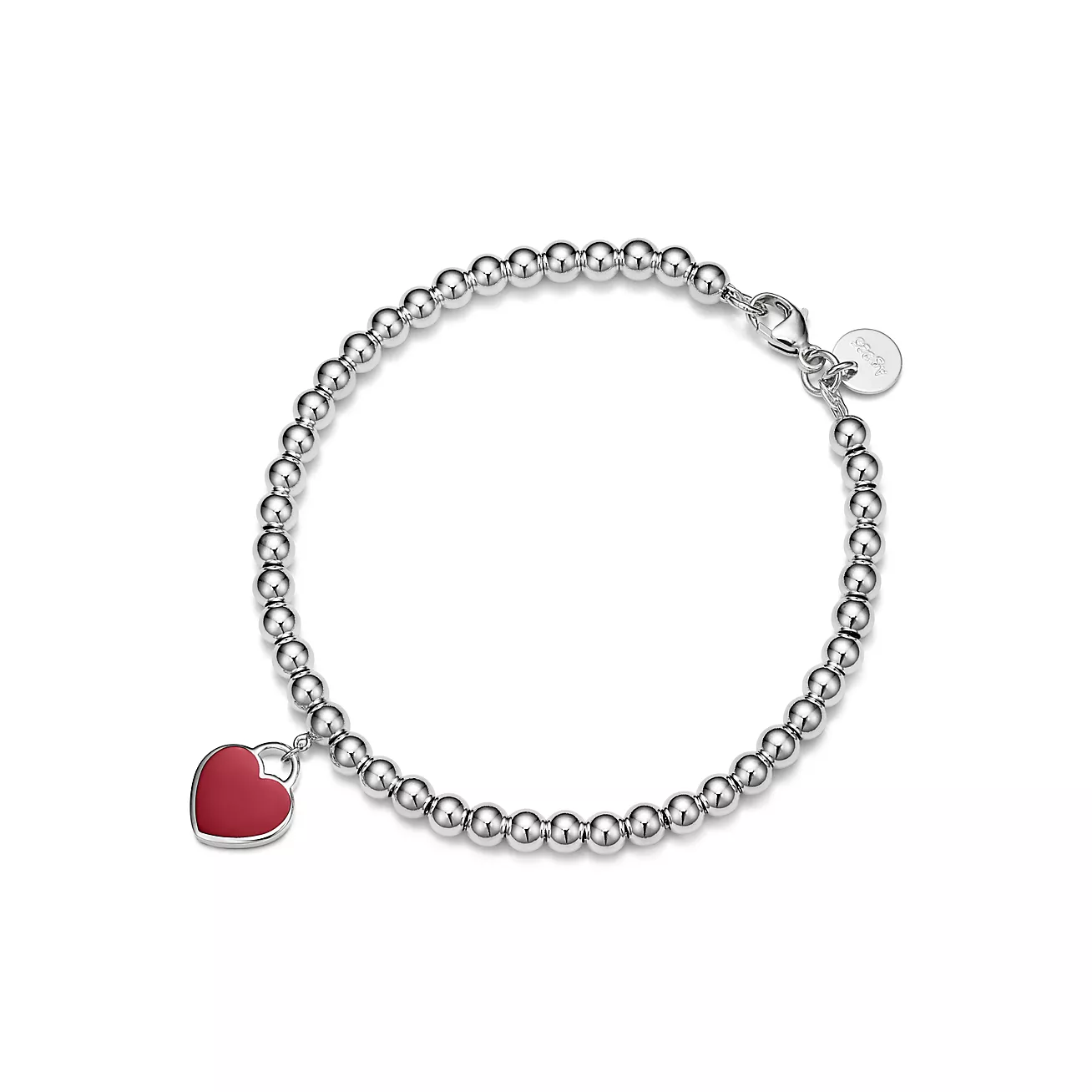 Return to 庐 Red Mini Heart Bead Bracelet in Silver with a Diamond, 4 mm