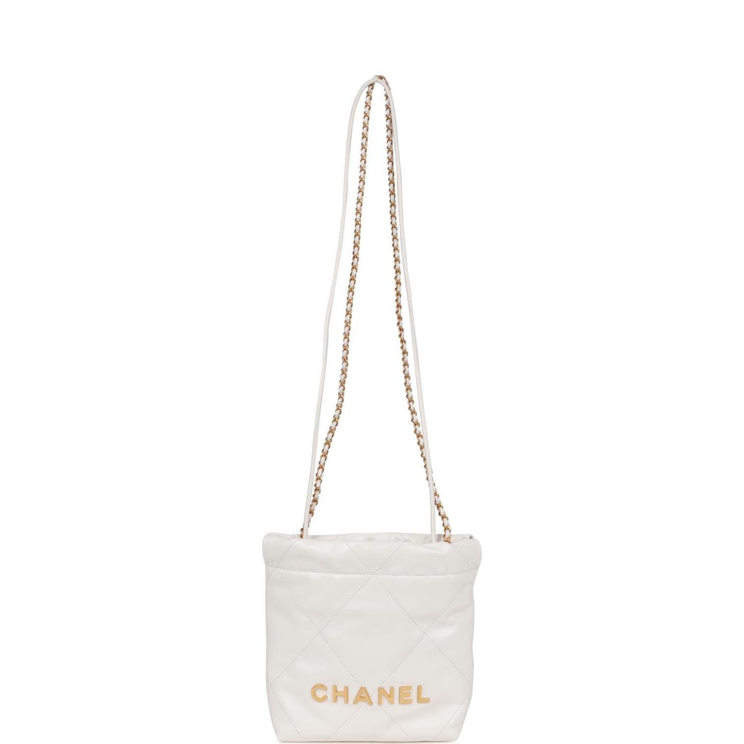 Mini 22 Bag White Calfskin Gold Hardware