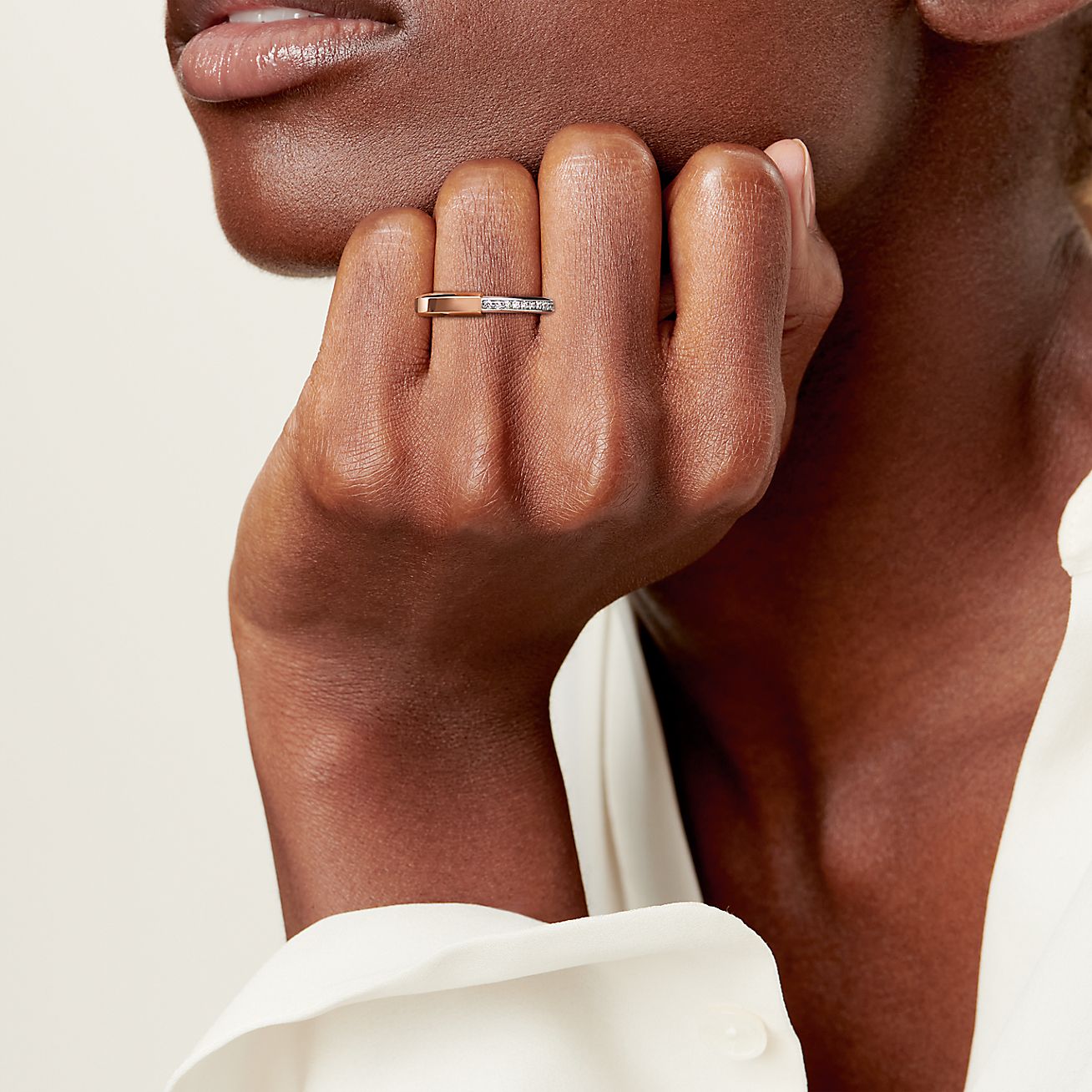 Lock Ring in Rose and White Gold with Diamonds