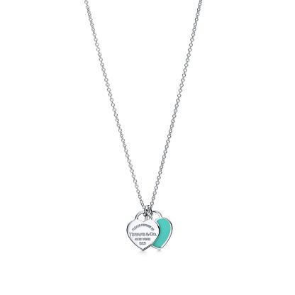 Return to 庐  Blue庐 Double Heart Tag Pendant in Silver, Mini