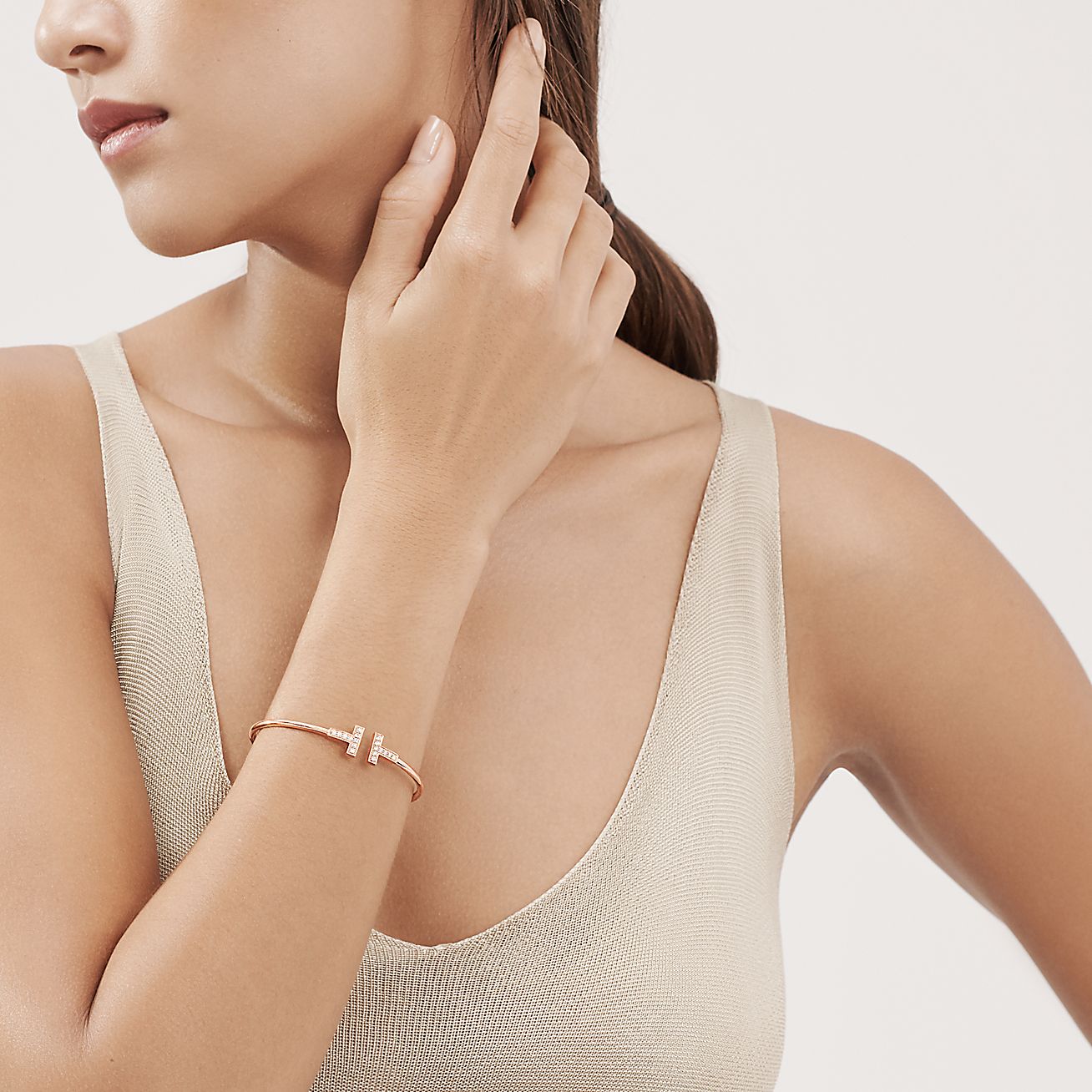 T Wire Bracelet in Rose Gold with Diamonds