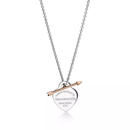 Return to 庐 Lovestruck Heart Tag Pendant in Silver and Rose Gold, Medium