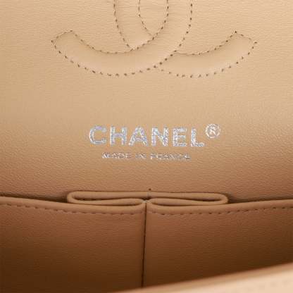 Small Classic Double Flap Beige Lambskin Silver Hardware