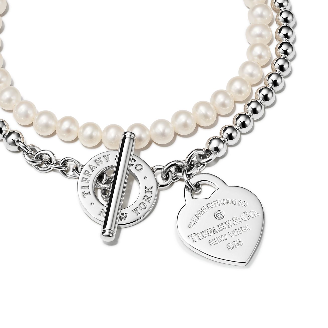 Return to 庐 Wrap Bead Bracelet in Silver with Pearls and a Diamond, Small