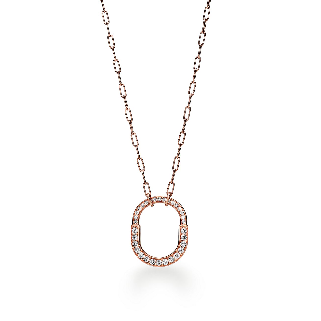 Lock Pendant in Rose Gold with Pave Diamonds, Medium