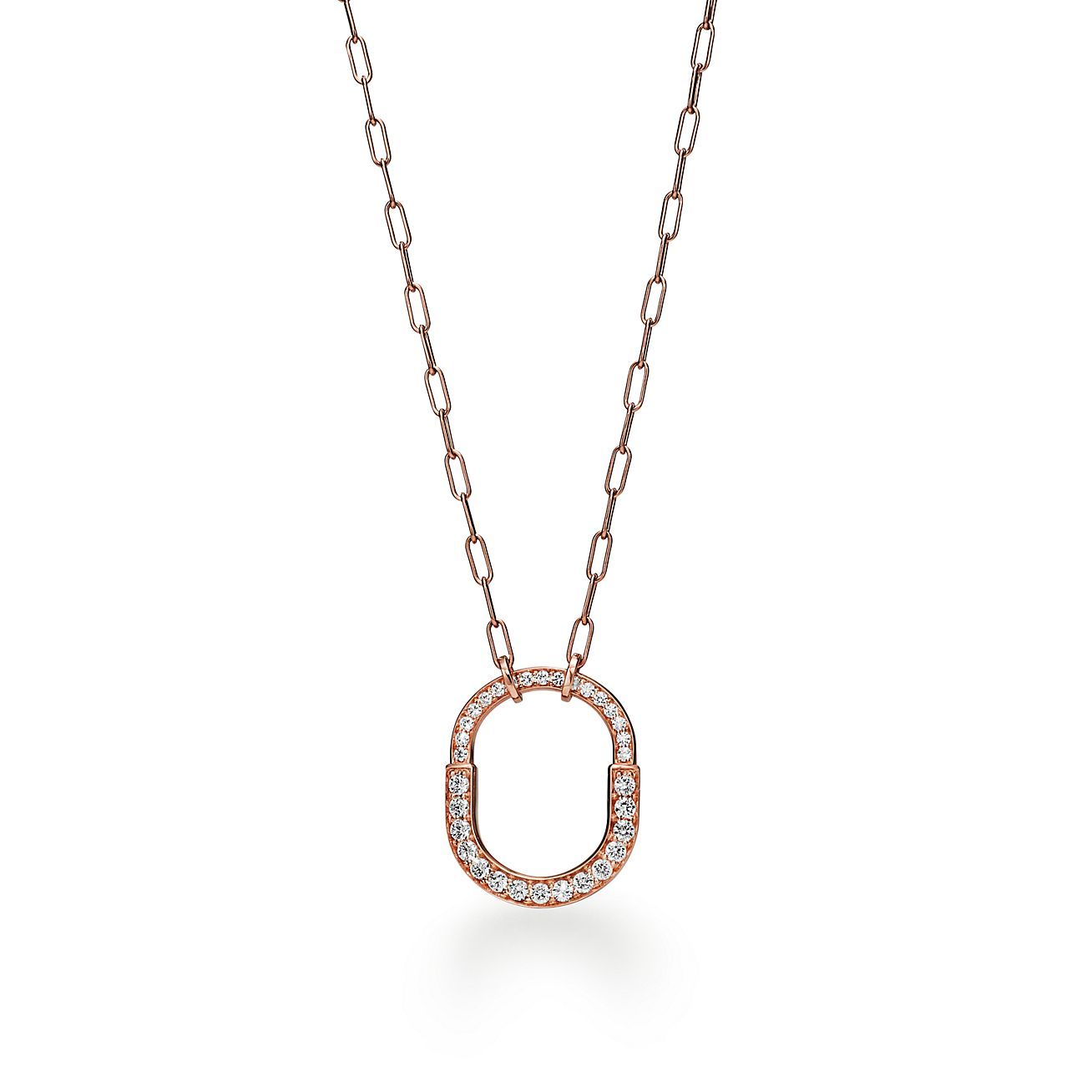 Lock Pendant in Rose Gold with Pave Diamonds, Medium