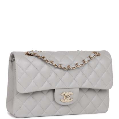 Small Classic Double Flap Grey Caviar Light Gold Hardware
