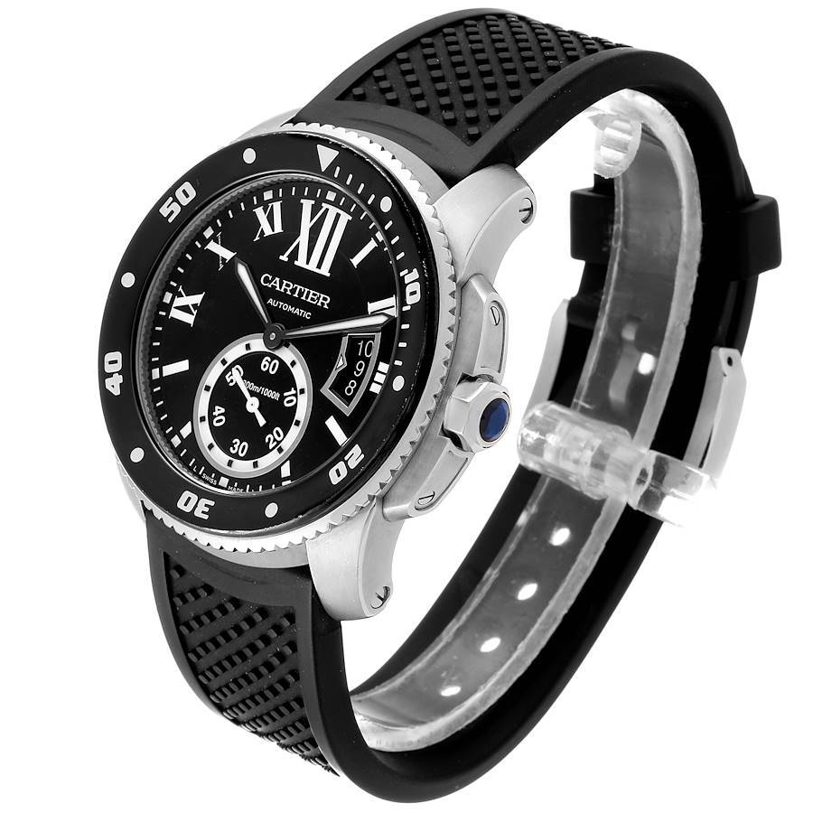 Cartier Calibre Diver Black Rubber Strap Steel Mens Watch