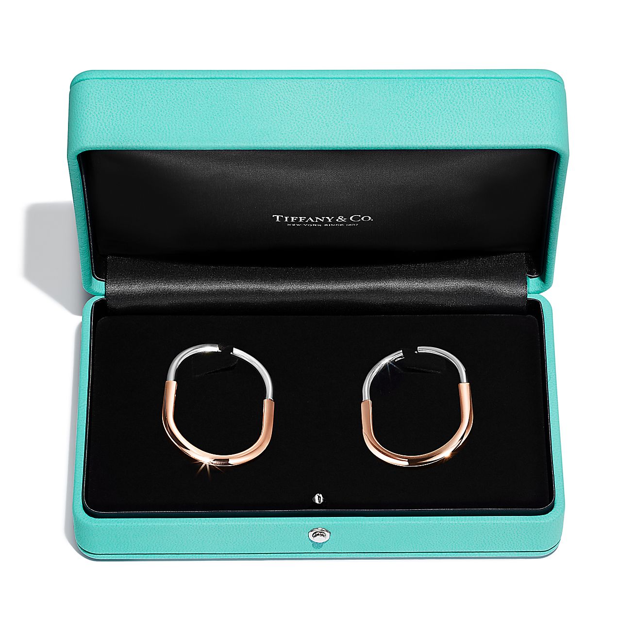 Lock Earrings in Rose and White Gold with Diamonds, Extra Large