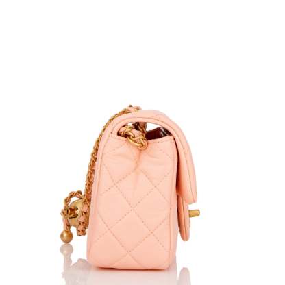 Pearl Crush Mini Rectangular Flap Bag Peach Lambskin Antique Gold Hardware