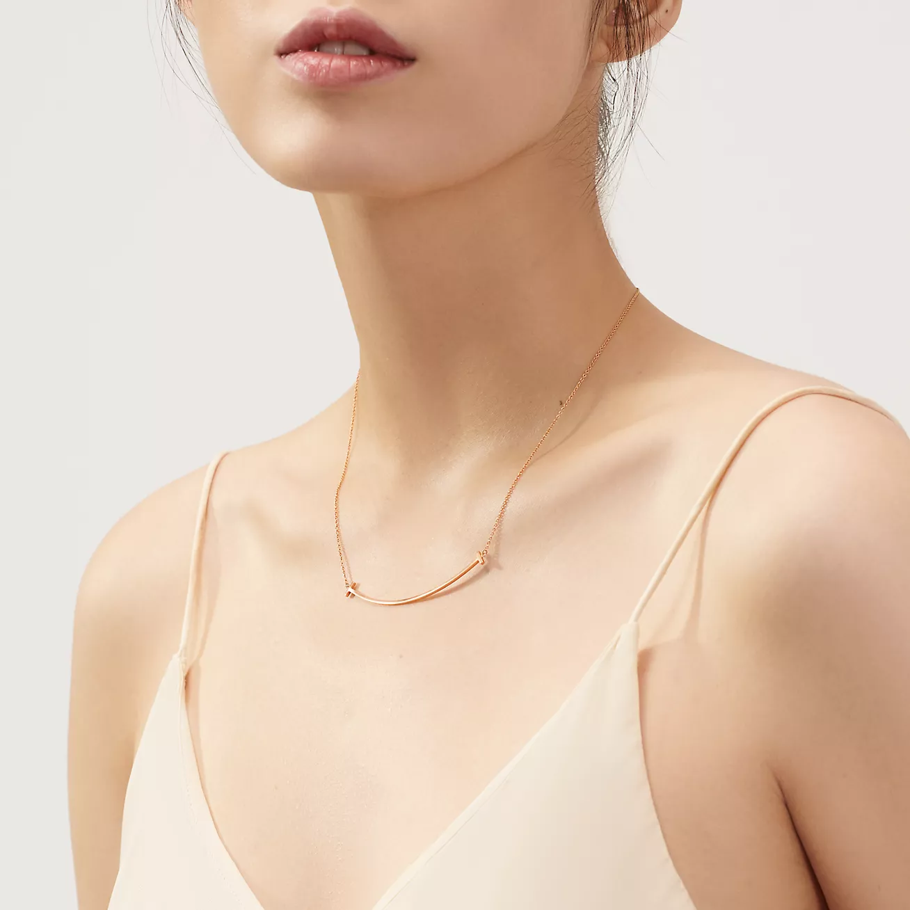 T Smile Pendant in Rose Gold, Large