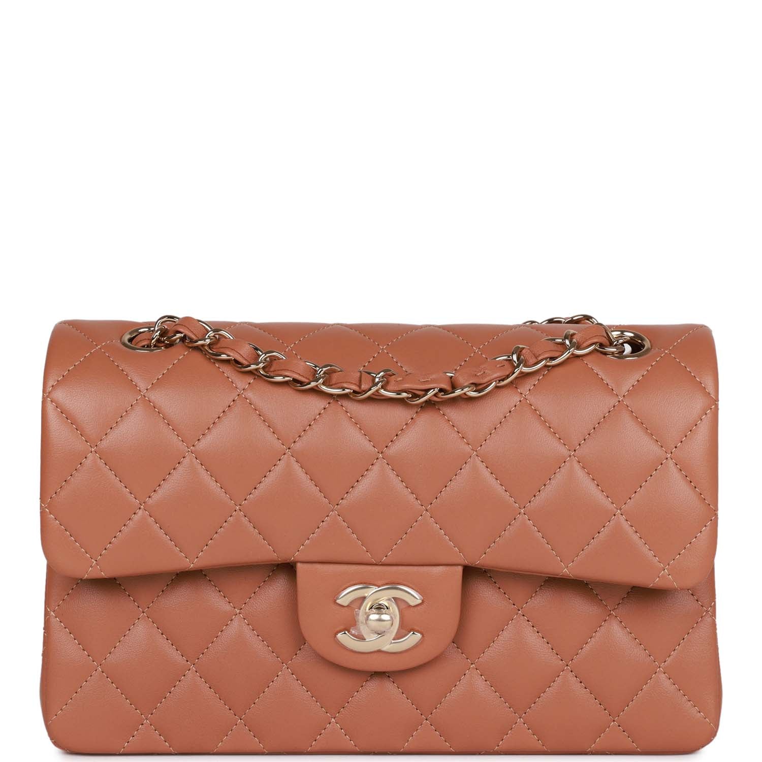 Small Classic Double Flap Bag Caramel Brown Lambskin Light Gold Hardware