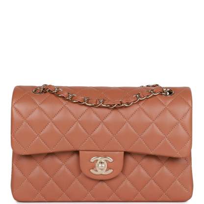 Small Classic Double Flap Bag Caramel Brown Lambskin Light Gold Hardware