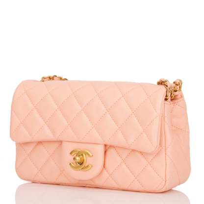 Pearl Crush Mini Rectangular Flap Bag Peach Lambskin Antique Gold Hardware