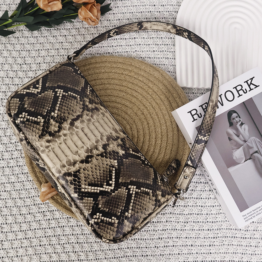 Soft leather snake print shoulder underarm bag