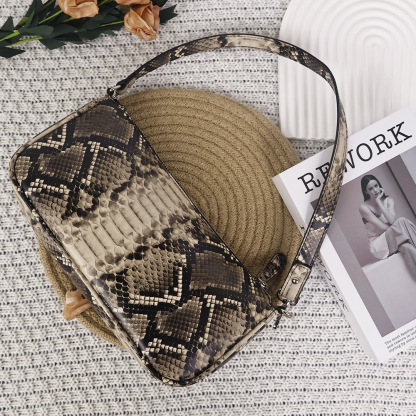 Soft leather snake print shoulder underarm bag
