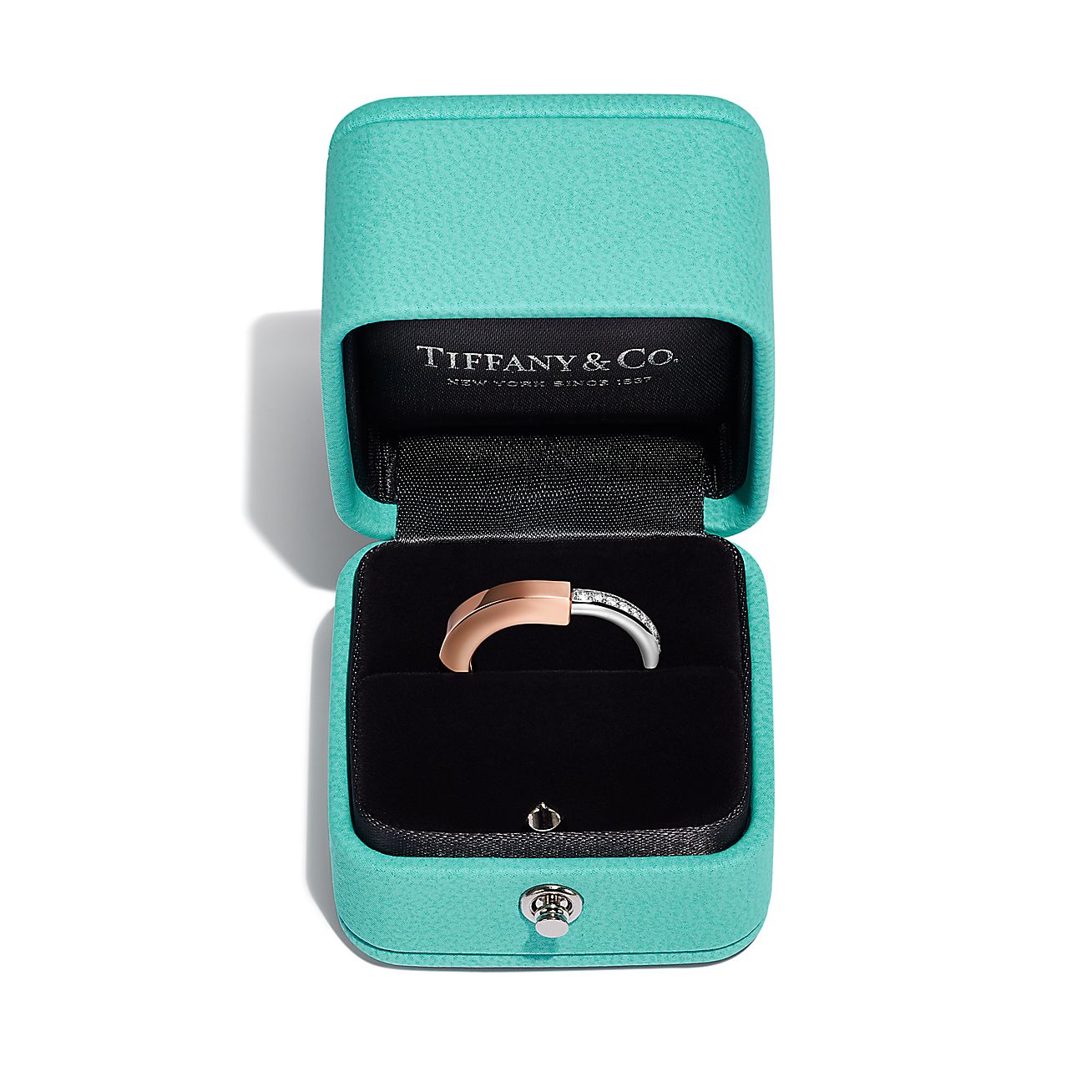 Lock Ring in Rose and White Gold with Diamonds
