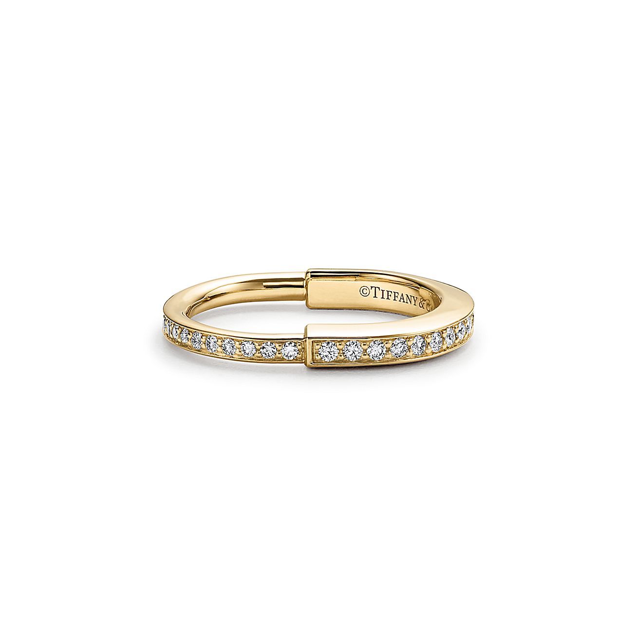 Lock Ring in Yellow Gold with Pave Diamonds