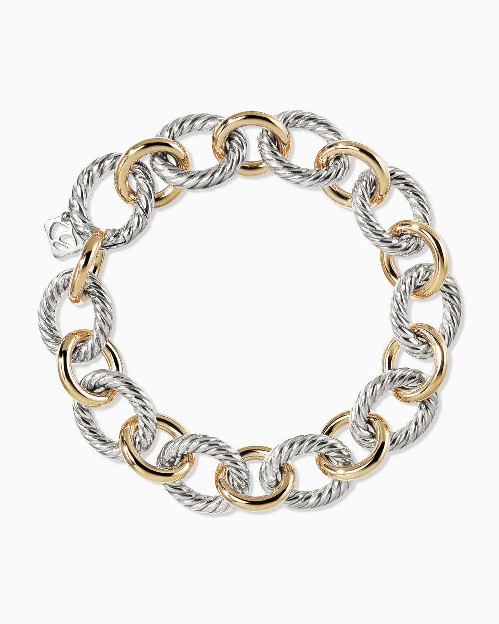 Oval Link Chain Bracelet Sterling Silver with 18K Yellow Gold, 12mm