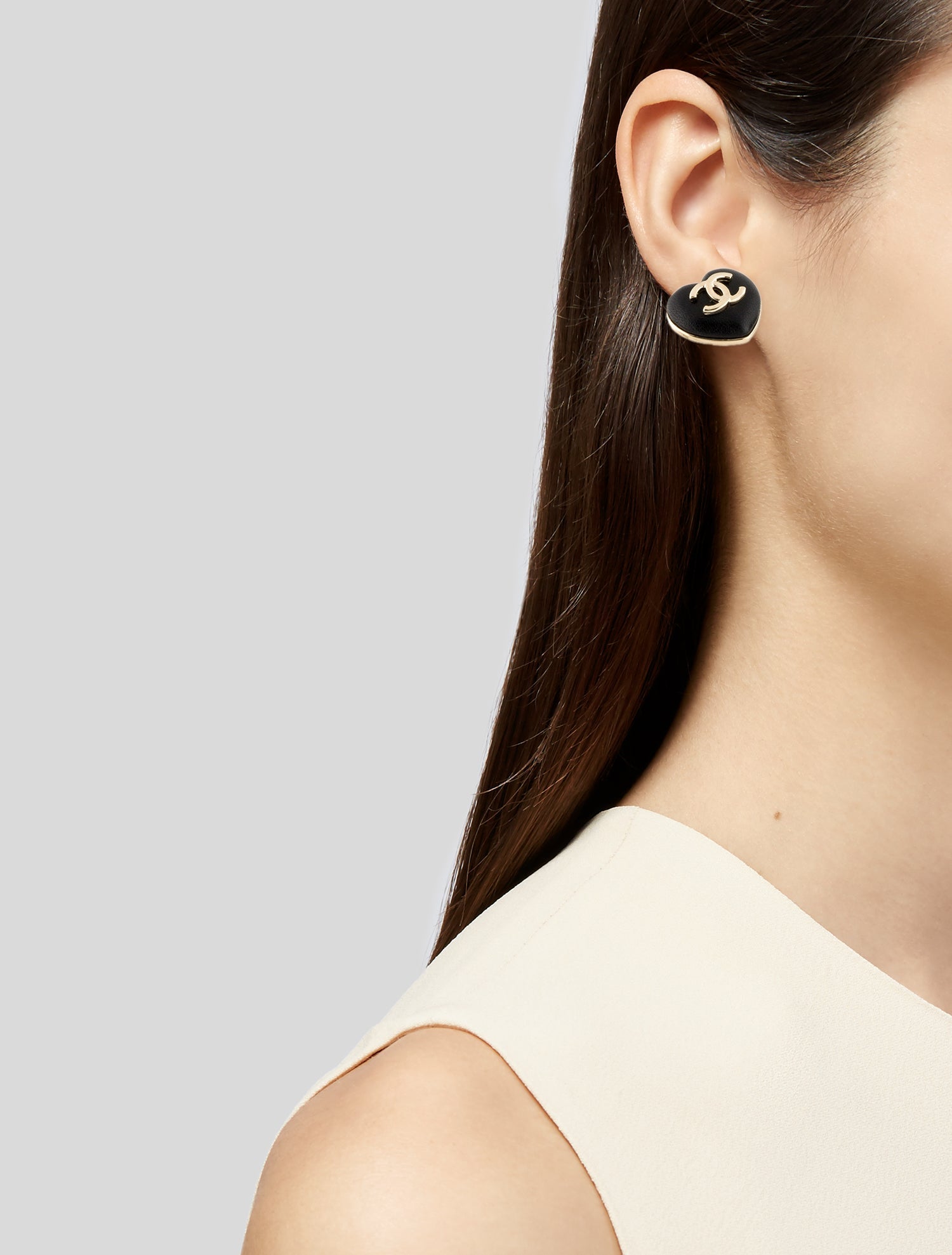 2022 Leather Heart CC Stud Earrings