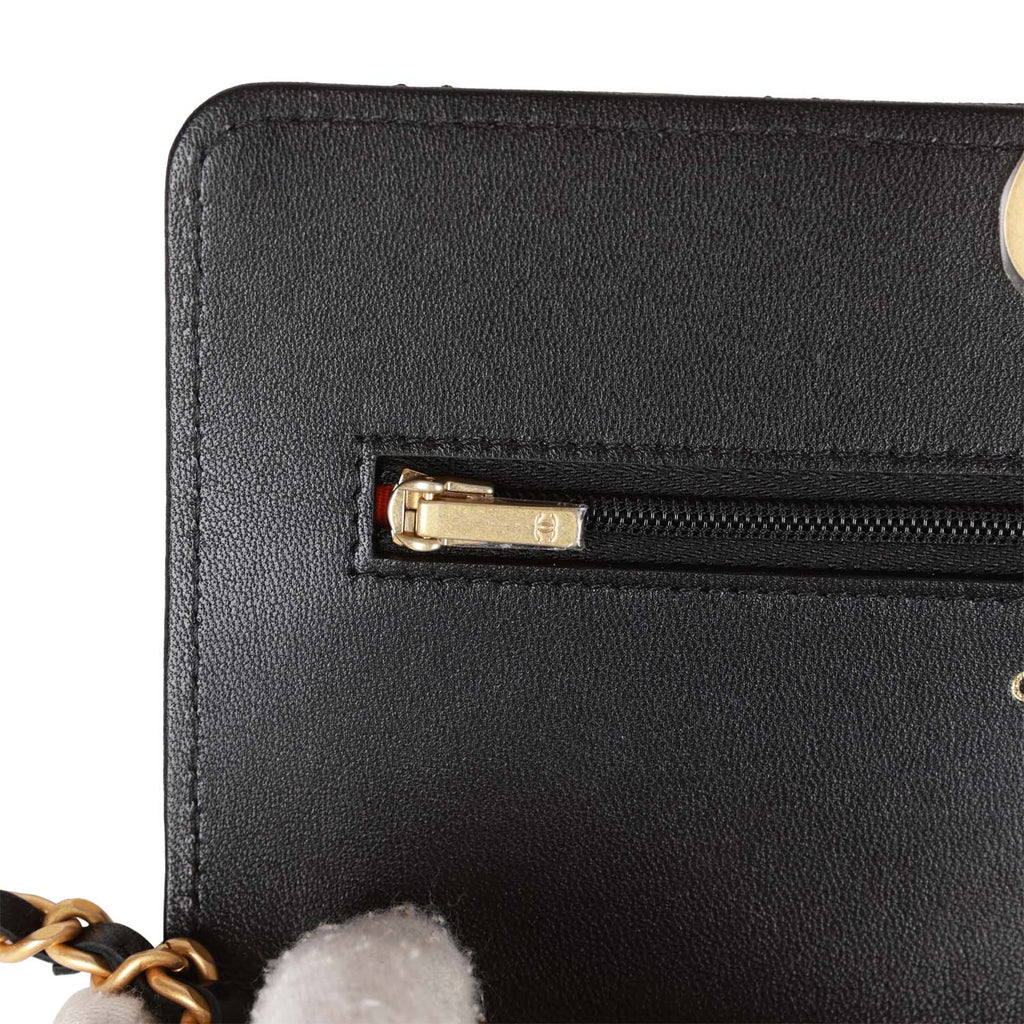 Heart Wallet on Chain WOC Black Lambskin Antique Gold Hardware
