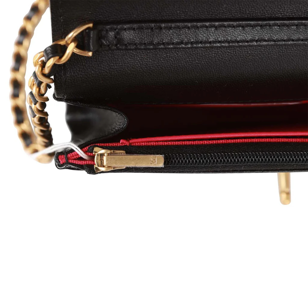 Heart Wallet on Chain WOC Black Lambskin Antique Gold Hardware