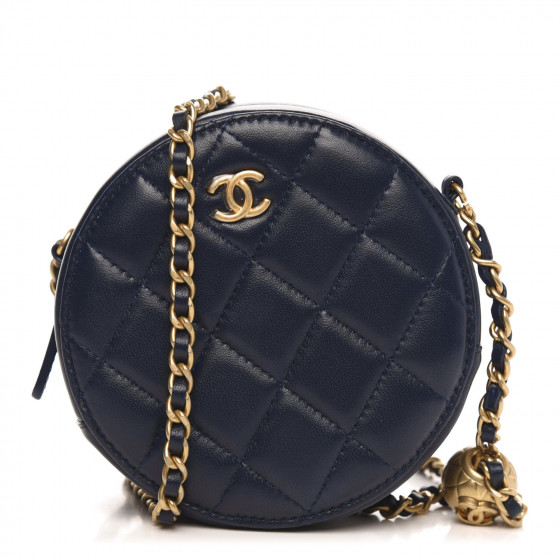 Lambskin Quilted Round Pearl Crush Clutch With Chain