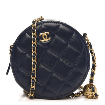 Lambskin Quilted Round Pearl Crush Clutch With Chain