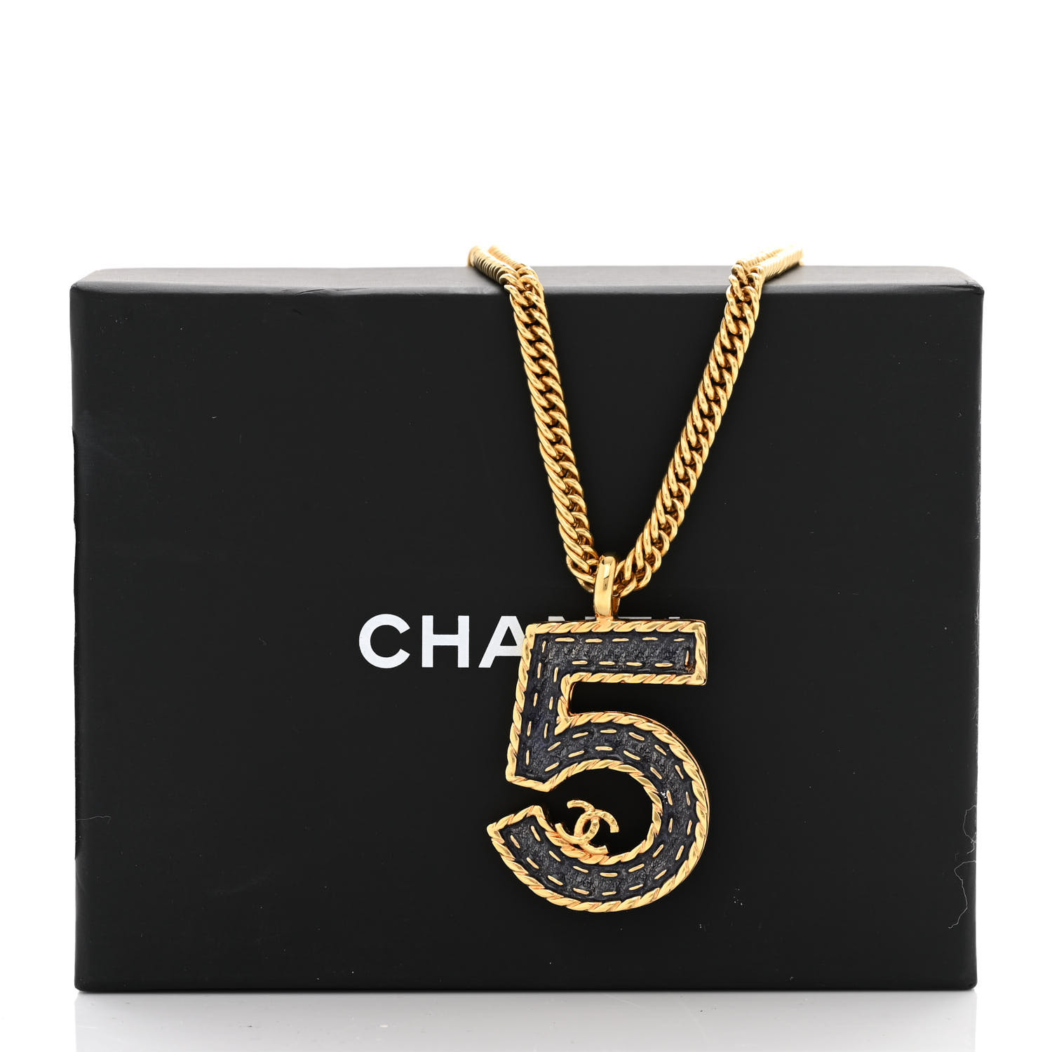 Metal Resin Chain CC No.5 Necklace Gold Blue