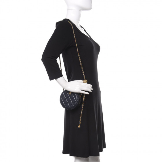 Lambskin Quilted Round Pearl Crush Clutch With Chain