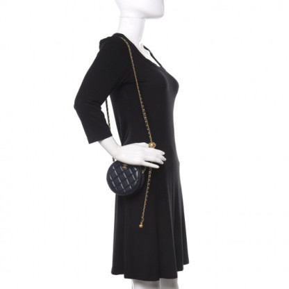 Lambskin Quilted Round Pearl Crush Clutch With Chain